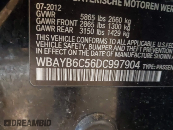 2013 BMW 7 Series 750i xDrive z VIN WBAYB6C56DC997904, wystawiony jako IAAI lot #42529968 z przebiegiem Nie podano mil oraz . Historia ofert i sprzedaży dostępna na DreamBid. Obrazek 9.