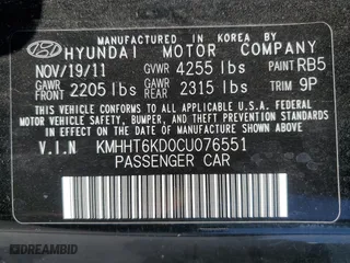 2012 Hyundai Genesis Coupe 2.0T R-Spec with VIN KMHHT6KD0CU076551, listed as a Copart auction lot 69800534 with 0 mi miles and Salvage Title. Bid and sale history available at carsss.com. Image 12.