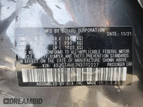 2022 Subaru Impreza Special Sports with VIN 4S3GTAM63N3712227, listed as a Copart auction lot 86365094 with 82,639 mi miles and Salvage title. Bid and sale history available at DreamBid. Image 14.