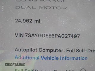 2023 Tesla Model Y Long Range with VIN 7SAYGDEE6PA027497, listed as a IAAI auction lot 41491072 with 24,962 mi miles and . Bid and sale history available at DreamBid. Image 9.