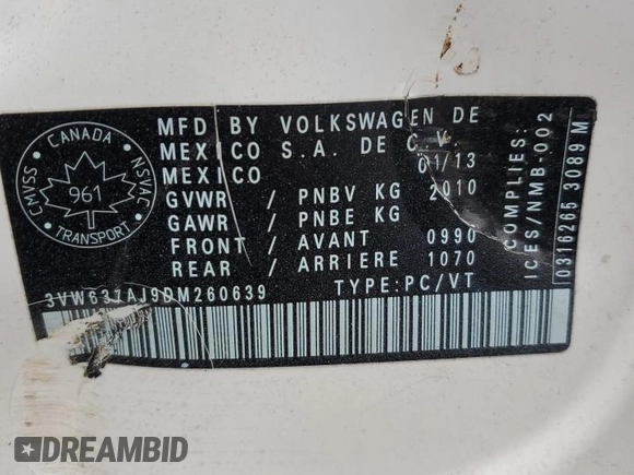 2013 Volkswagen Jetta Hybrid SE z VIN 3VW637AJ9DM260639, wystawiony jako Copart lot #48569535 z przebiegiem 101 759 mil mil oraz Szkoda całkowita • Salvage title. Historia ofert i sprzedaży dostępna na DreamBid. Obrazek 13.