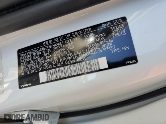 2018 Volvo XC60 Momentum z VIN LYVA22RK3JB097438, wystawiony jako Copart lot #50931375 z przebiegiem 103 743 mil mil oraz Szkoda całkowita • Salvage title. Historia ofert i sprzedaży dostępna na DreamBid. Obrazek 14.