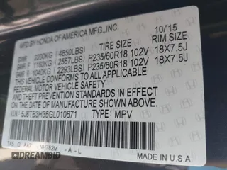 2016 Acura RDX with VIN 5J8TB3H35GL010671, listed as a IAAI auction lot 41701207 with 119,373 mi miles. Bid and sale history available at carsss.com. Image 9.