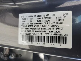 2017 Acura TLX V6 w/Advance Pkg with VIN 19UUB2F7XHA002129, listed as a Copart auction lot 54933184 with 111,963 mi miles and Salvage title. Bid and sale history available at DreamBid. Image 12.
