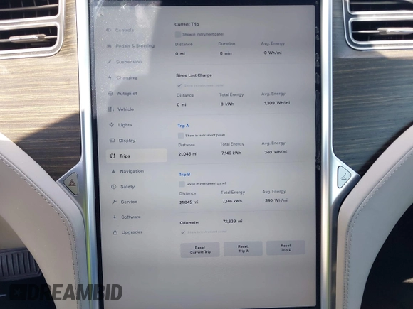 2016 Tesla Model S 90D with VIN 5YJSA1E22GF138236, listed as a IAAI auction lot 42532245 with 72,839 mi miles and . Bid and sale history available at DreamBid. Image 7.