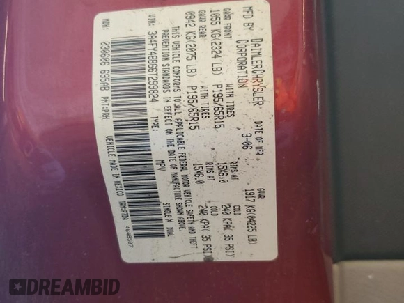 2006 Chrysler PT Cruiser with VIN 3A4FY48B66T299824, listed as a Copart auction lot 73714074 with 92,907 mi miles and Salvage Title. Bid and sale history available at DreamBid. Image 13.