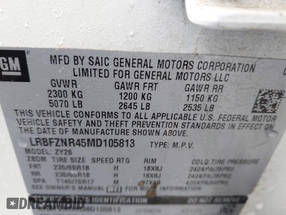 2021 Buick Envision Essence with VIN LRBFZNR45MD105813, listed as a IAAI auction lot 41968357 with 31,855 mi miles and . Bid and sale history available at carsss.com. Image 9.