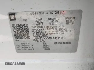 2018 Chevrolet Traverse High Country with VIN 1GNEVKKW9JJ111962, listed as a IAAI auction lot 42118324 with 104,311 mi miles and . Bid and sale history available at DreamBid. Image 9.