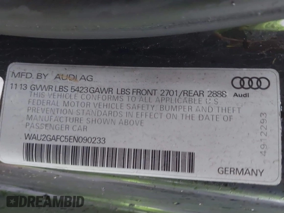 2014 Audi A7 3.0 Prestige with VIN WAU2GAFC5EN090233, listed as a IAAI auction lot 41565942 with 199,890 mi miles. Bid and sale history available at carsss.com. Image 9.