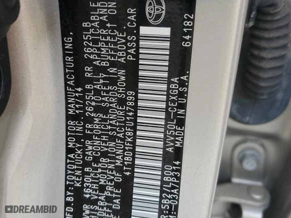 2015 Toyota Camry Hybrid LE with VIN 4T1BD1FK8FU147899, listed as a Copart auction lot 47706525 with 104,457 mi miles and Salvage Title. Bid and sale history available at carsss.com. Image 14.