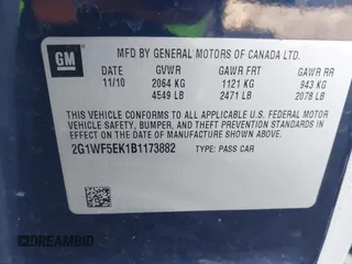 2011 Chevrolet Impala LS Fleet with VIN 2G1WF5EK1B1173882, listed as a IAAI auction lot 41566080 with 178,712 mi miles and . Bid and sale history available at DreamBid. Image 9.