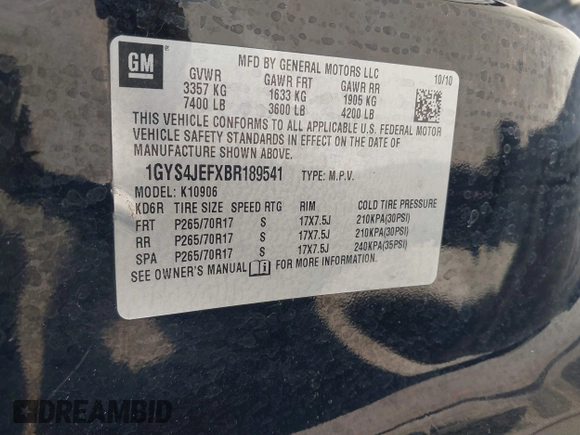 2011 Cadillac Escalade ESV Premium z VIN 1GYS4JEFXBR189541, wystawiony jako IAAI lot #41731883 z przebiegiem 106 023 mil mil oraz . Historia ofert i sprzedaży dostępna na DreamBid. Obrazek 9.