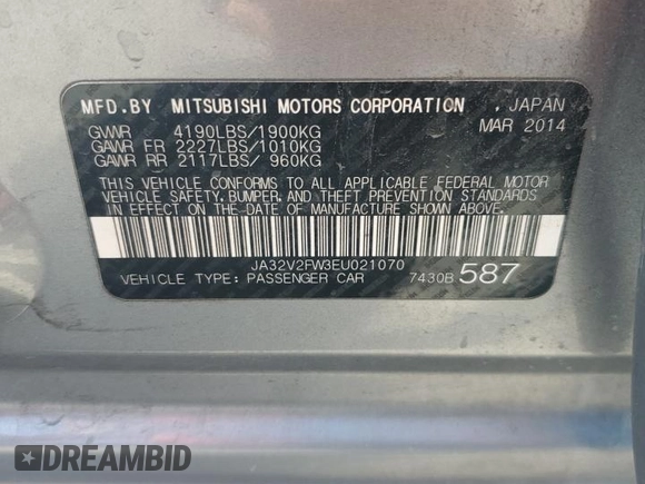2014 Mitsubishi Lancer SE z VIN JA32V2FW3EU021070, wystawiony jako Copart lot #58239705 z przebiegiem 120 060 mil mil oraz Szkoda całkowita • Salvage title. Historia ofert i sprzedaży dostępna na DreamBid. Obrazek 12.