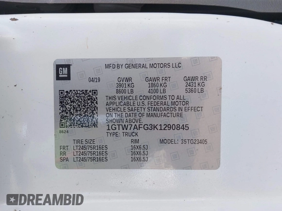 2019 GMC Savana Cargo with VIN 1GTW7AFG3K1290845, listed as a IAAI auction lot 41761301 with 175,969 mi miles. Bid and sale history available at carsss.com. Image 9.