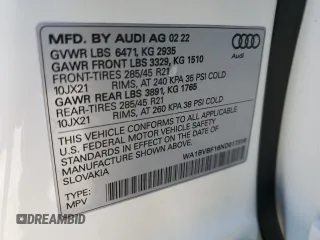 2022 Audi Q8 Premium Plus z VIN WA1BVBF16ND017319, wystawiony jako Copart lot #79760844 z przebiegiem 15 157 mil mil oraz Szkoda całkowita • Salvage title. Historia ofert i sprzedaży dostępna na DreamBid. Obrazek 13.