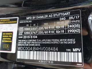 2017 Mercedes-Benz GLC 300 with VIN WDC0G4JB4HV008484, listed as a IAAI auction lot 42308011 with 91,316 mi miles and . Bid and sale history available at DreamBid. Image 9.