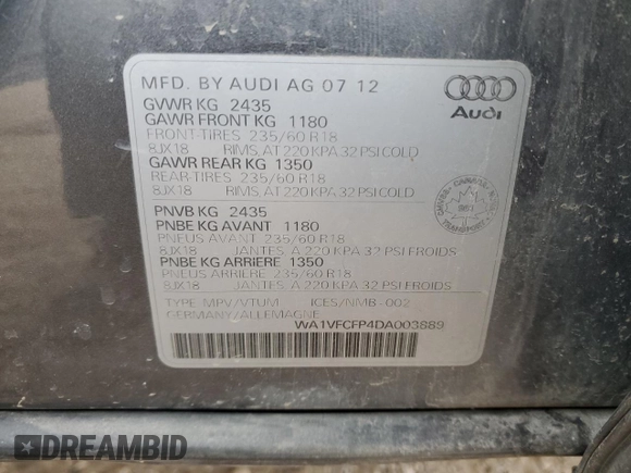 2013 Audi Q5 Premium Plus z VIN WA1VFCFP4DA003889, wystawiony jako Copart lot #78417524 z przebiegiem 211 226 mil mil oraz Szkoda całkowita • Salvage title. Historia ofert i sprzedaży dostępna na DreamBid. Obrazek 14.