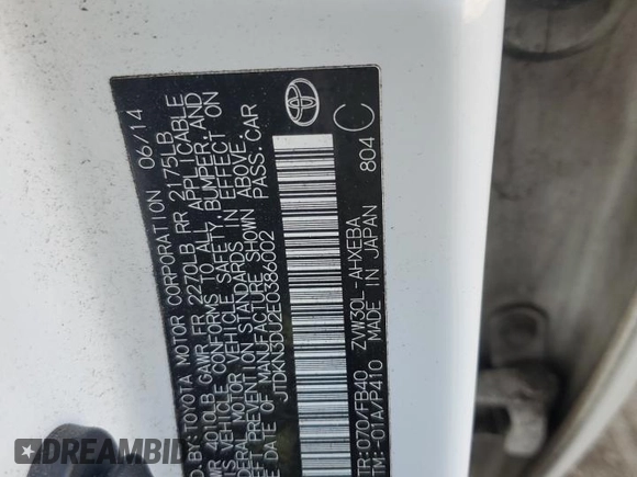 2014 Toyota Prius Four with VIN JTDKN3DU2E0386002, listed as a Copart auction lot 77109284 with 180,335 mi miles and Salvage Title. Bid and sale history available at DreamBid. Image 13.