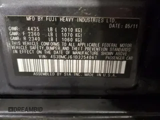 2011 Subaru Legacy Limited with VIN 4S3BMCJ61B3254061, listed as a Copart auction lot 85349924 with 127,016 mi miles and Salvage title. Bid and sale history available at DreamBid. Image 14.