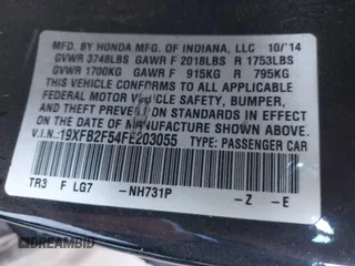 2015 Honda Civic LX with VIN 19XFB2F54FE203055, listed as a IAAI auction lot 40607290 with 206,136 mi miles and . Bid and sale history available at DreamBid. Image 9.