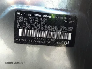 2017 Mitsubishi Mirage ES with VIN ML32F3FJ4HHF18091, listed as a IAAI auction lot 32458303 with 81,816 mi miles and . Bid and sale history available at DreamBid. Image 9.
