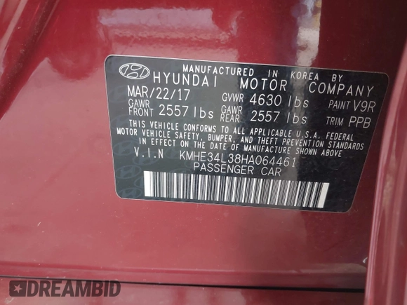2017 Hyundai Sonata Limited with VIN KMHE34L38HA064461, listed as a IAAI auction lot 42160640 with 98,771 mi miles and . Bid and sale history available at DreamBid. Image 9.