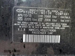 2016 Hyundai Elantra with VIN KMHD35LH8GU274908, listed as a Copart auction lot 69062534 with 125,751 mi miles and Salvage Title. Bid and sale history available at DreamBid. Image 12.