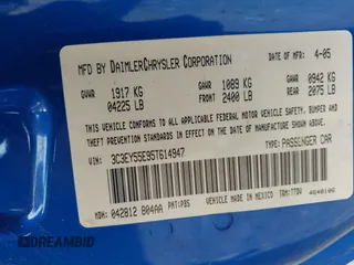 2005 Chrysler PT Cruiser Touring с VIN 3C3EY55E95T614947, выставлен на аукционе IAAI как лот 42642498 с пробегом 92 095 миль миль и . История ставок и продаж доступна на DreamBid. Изображение 9.