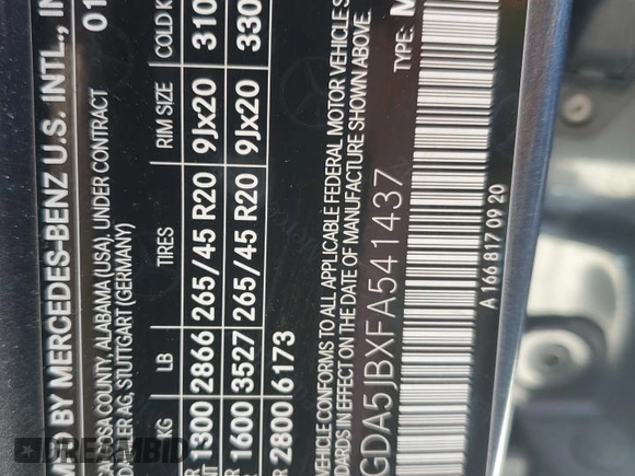 2015 Mercedes-Benz M with VIN 4JGDA5JBXFA541437, listed as a Copart auction lot 55138795 with 192,858 mi miles and Clean Title. Bid and sale history available at carsss.com. Image 13.