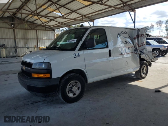 2020 Chevrolet Express Cargo Van with VIN 1GCWGAFGXL1122881, listed as a Copart auction lot 80422684 with 79,162 mi miles and Salvage Title. Bid and sale history available at carsss.com. Image 1.