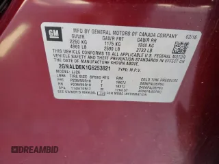 2016 Chevrolet Equinox LTZ с VIN 2GNALDEK1G6253821, выставлен на аукционе Copart как лот 57642825 с пробегом Не указан миль и Списание • Salvage title. История ставок и продаж доступна на DreamBid. Изображение 13.