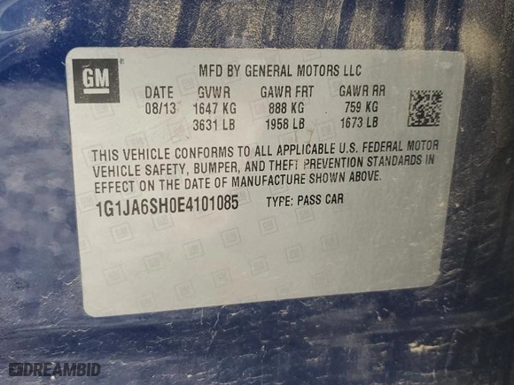 2014 Chevrolet Sonic LS with VIN 1G1JA6SH0E4101085, listed as a Copart auction lot 56472284 with 115,091 mi miles and Salvage Title. Bid and sale history available at carsss.com. Image 12.