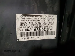 2004 Acura TSX with VIN JH4CL96834C026570, listed as a Copart auction lot 57438495 with 195,187 mi miles and Salvage title. Bid and sale history available at DreamBid. Image 12.