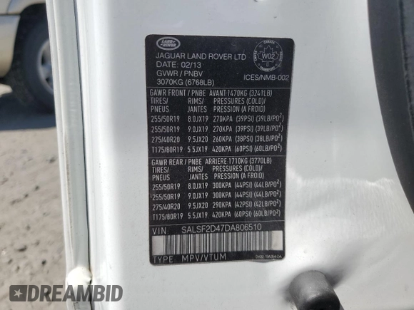 2013 Land Rover Range Rover Sport HSE with VIN SALSF2D47DA806510, listed as a Copart auction lot 63610375 with 120,382 mi miles and Clean title. Bid and sale history available at DreamBid. Image 13.