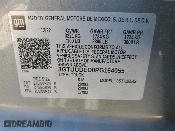 2023 GMC Sierra 1500 SLT с VIN 3GTUUDED0PG164055, выставлен на аукционе Copart как лот 52441625 с пробегом Не указан миль и Списание • Salvage title. История ставок и продаж доступна на DreamBid. Изображение 15.