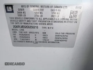 2012 GMC Terrain SLT-1 with VIN 2GKFLVE52C6256210, listed as a IAAI auction lot 42499157 with 129,942 mi miles and . Bid and sale history available at DreamBid. Image 9.