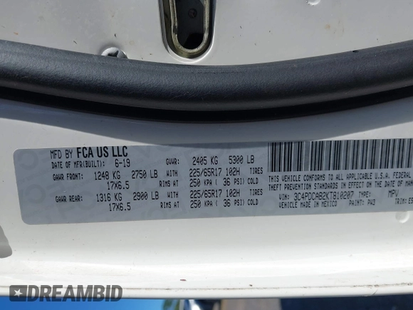 2019 Dodge Journey SE Value with VIN 3C4PDCAB2KT810207, listed as a IAAI auction lot 40991409 with Not Provided miles and . Bid and sale history available at DreamBid. Image 9.