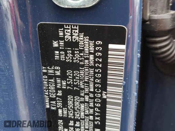 2024 Kia Telluride S with VIN 5XYP6DGC3RG522939, listed as a Copart auction lot 53429365 with 15,836 mi miles and Salvage title. Bid and sale history available at DreamBid. Image 13.