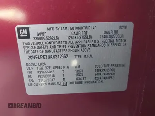 2010 Chevrolet Equinox LT w/2LT with VIN 2CNFLPEY8A6312662, listed as a IAAI auction lot 41868252 with 115,609 mi miles. Bid and sale history available at carsss.com. Image 9.