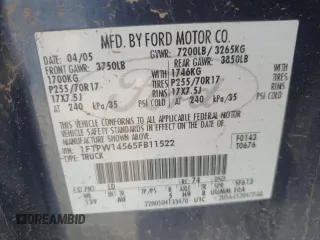 2005 Ford F-150 XLT with VIN 1FTPW14565FB11522, listed as a Copart auction lot 52006335 with 149,694 mi miles and Clean title. Bid and sale history available at DreamBid. Image 12.