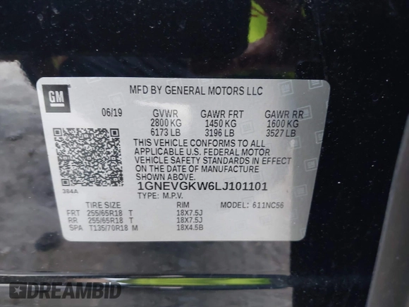2020 Chevrolet Traverse LT Cloth z VIN 1GNEVGKW6LJ101101, wystawiony jako IAAI lot #40050482 z przebiegiem 86 527 mil mil oraz . Historia ofert i sprzedaży dostępna na DreamBid. Obrazek 9.