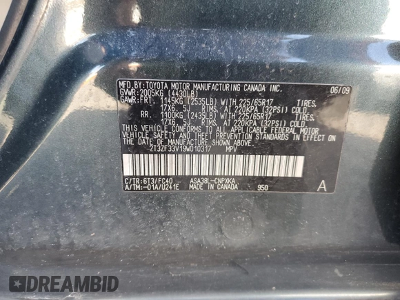 2009 Toyota RAV4 with VIN 2T3ZF33V19W010317, listed as a Copart auction lot 53292075 with 193,541 mi miles and Clean Title. Bid and sale history available at carsss.com. Image 13.