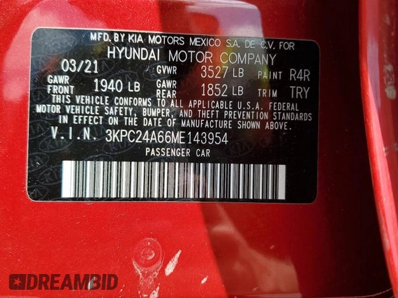 2021 Hyundai Accent SE with VIN 3KPC24A66ME143954, listed as a Copart auction lot 61819343 with 41,535 mi miles. Bid and sale history available at carsss.com. Image 12.
