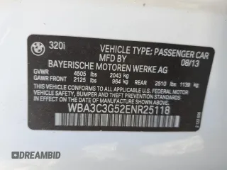 2014 BMW 3 Series 320i xDrive with VIN WBA3C3G52ENR25118, listed as a Copart auction lot 43153675 with 120,576 mi miles and Salvage title. Bid and sale history available at DreamBid. Image 12.