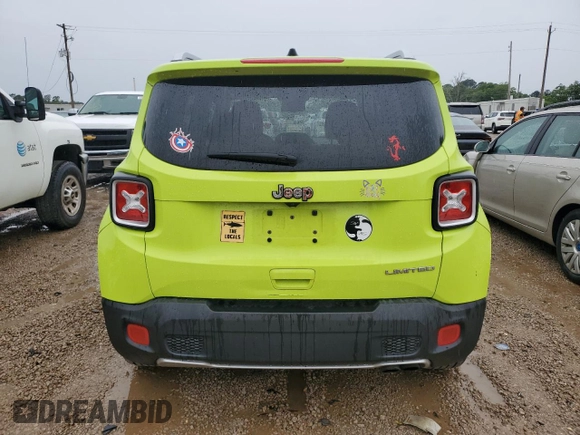 2018 Jeep Renegade Limited with VIN ZACCJADB1JPG74634, listed as a Copart auction lot 55216705 with 71,400 mi miles and Salvage title. Bid and sale history available at DreamBid. Image 6.
