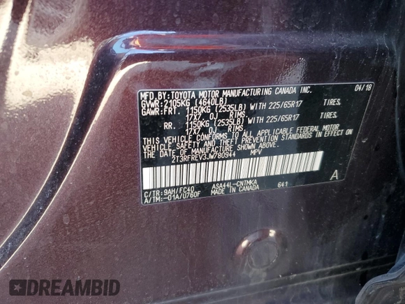 2018 Toyota RAV4 XLE with VIN 2T3RFREV3JW780944, listed as a Copart auction lot 48251255 with Not Provided miles and Salvage Title. Bid and sale history available at DreamBid. Image 14.