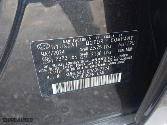 2024 Hyundai Sonata Hybrid Limited with VIN KMHL54JJ8RA097724, listed as a IAAI auction lot 41118928 with 1,664 mi miles. Bid and sale history available at carsss.com. Image 9.