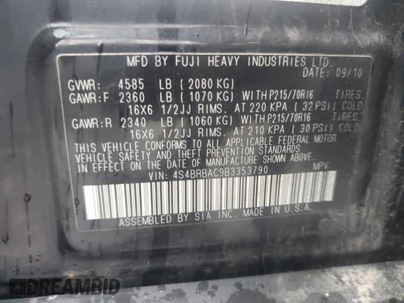2011 Subaru Outback 2.5i z VIN 4S4BRBAC9B3353790, wystawiony jako Copart lot #57381165 z przebiegiem 175 761 mil mil oraz Szkody całkowita. Historia ofert i sprzedaży dostępna na DreamBid. Obrazek 14.