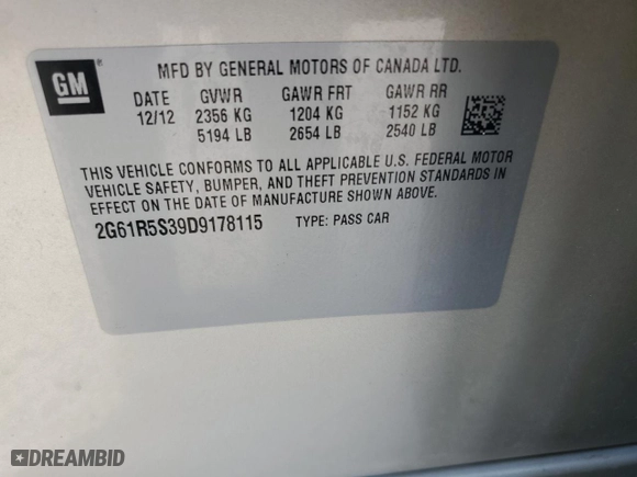 2013 Cadillac XTS Luxury with VIN 2G61R5S39D9178115, listed as a Copart auction lot 44142745 with 99,596 mi miles and Clean Title. Bid and sale history available at carsss.com. Image 12.