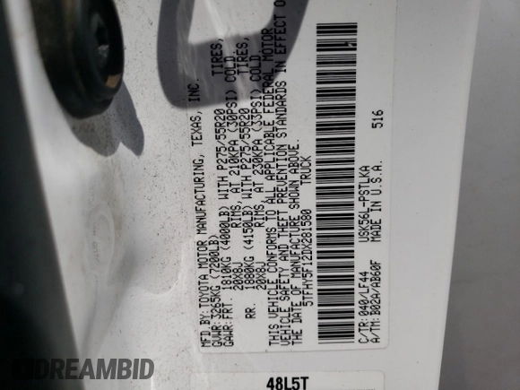 2013 Toyota Tundra Limited z VIN 5TFHY5F12DX281580, wystawiony jako Copart lot #57822895 z przebiegiem 329 386 mil mil oraz Szkoda całkowita • Salvage title. Historia ofert i sprzedaży dostępna na DreamBid. Obrazek 12.